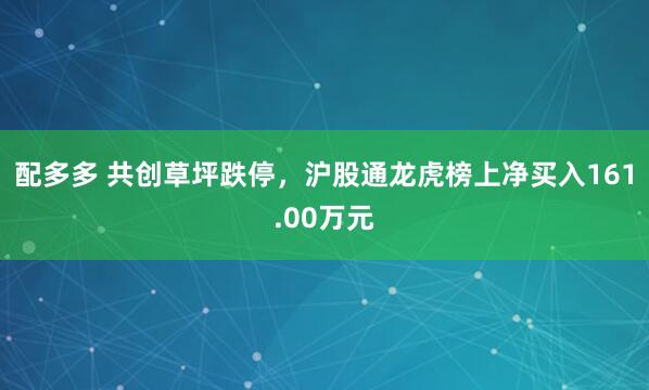 配多多 共创草坪跌停，沪股通龙虎榜上净买入161.00万元